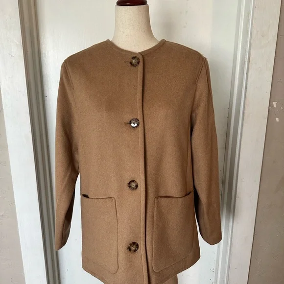 NWT Abercrombie & Fitch Wool Blend Tan Button Peacoat Coat with Scarf Sz S - Picture 3 of 8